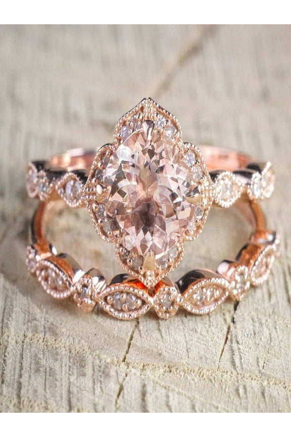 Sale 2 carat Round Cut Morganite and Diamond Halo Bridal Wedding Ring Set in Rose Gold: Bestselling Design Under Dollar 600