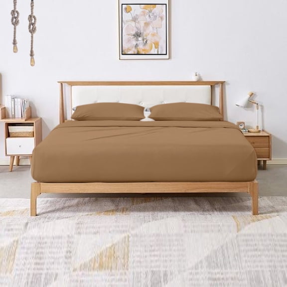 Sale 4-Piece Extra Deep Pocket, Sheet Set Fit Upto 24 Inches Deep Pocket, King Size, Egyptian Cotton 400 Thread Count Taupe Solid Color