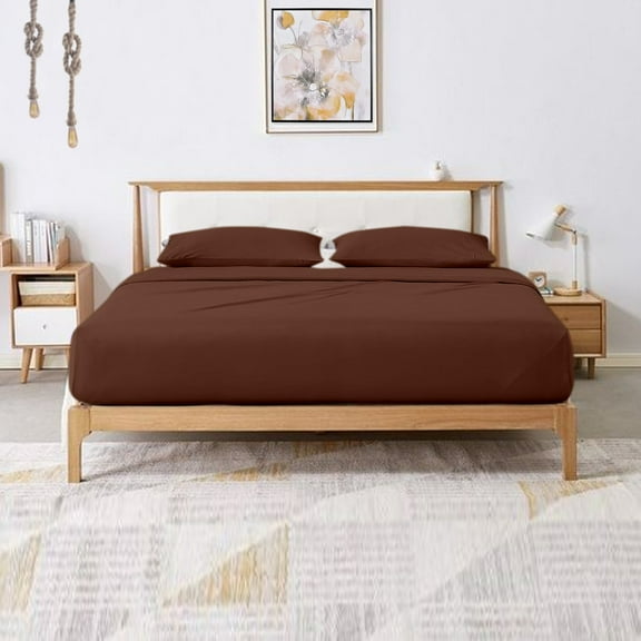 Sale 4-Piece Sheet Set with 10'' Deep Pocket, Egyptian Cotton 400 Thread Count Solid Pattern (Queen, Chocolate)
