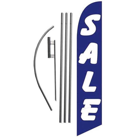 Sale Advertising Feather Banner Swooper Flag Sign with Flag Pole Kit and Ground Stake, Blue and White