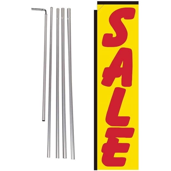 Sale Advertising Feather Banner Swooper Flag Sign with Flag Pole Kit and Ground Stake, Yellow Red