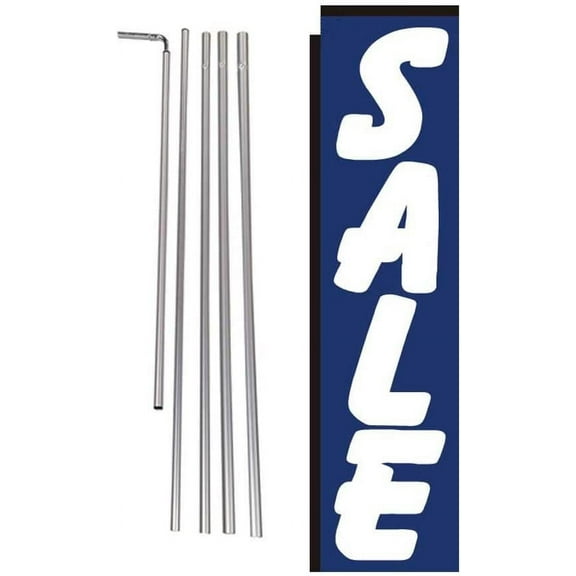 Sale Advertising Rectangle Feather Banner Flag Sign with Pole Kit and Ground Spike, Blue and White