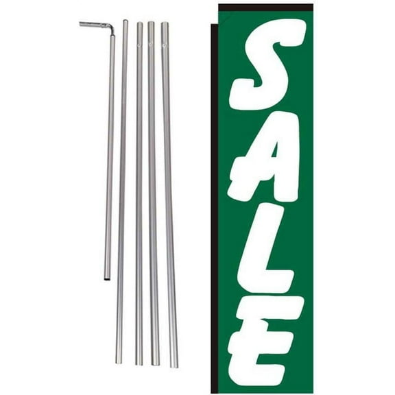 Sale Advertising Rectangle Feather Banner Flag Sign with Pole Kit and Ground Spike, Green and White