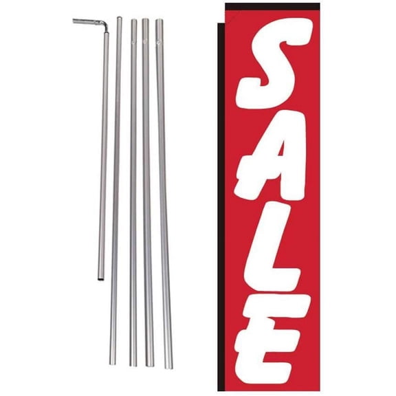 Sale Advertising Rectangle Feather Banner Flag Sign with Pole Kit and Ground Spike, Red and White