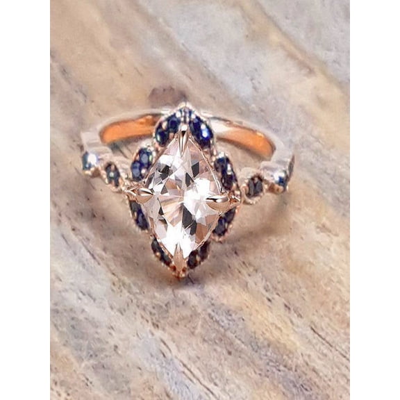 Sale Antique 1.25 carat Morganite and Black Diamond Engagement Ring in 10k Rose Gold for Women