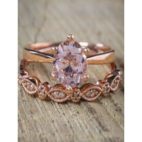 Sale Antique Milgrain 1.25 carat Round Cut Morganite and Diamond Bridal Wedding Ring Set in Rose Gold