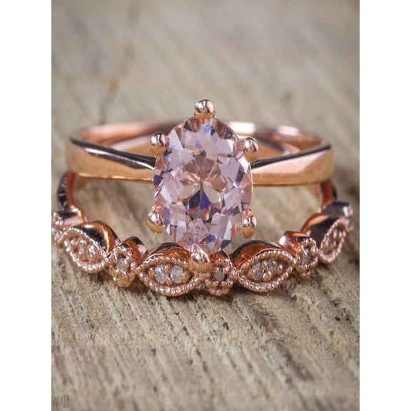 Sale Antique Milgrain 1.25 carat Round Cut Morganite and Diamond Bridal Wedding Ring Set in Rose Gold