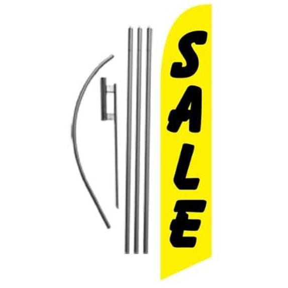 Sale Black/YLW 15ft Feather Swooper Banner Flag Kit- Includes 15FT Pole KIT w/Ground Spike