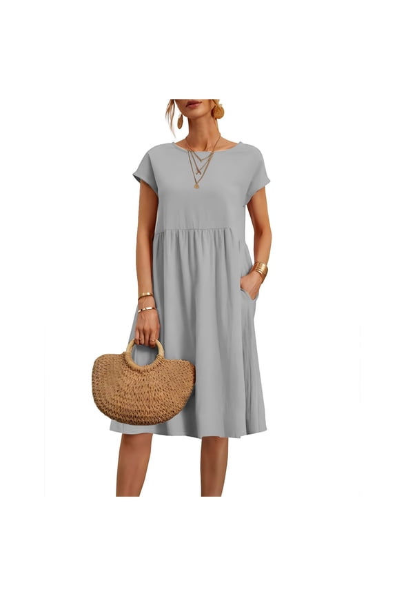 Sale Clothing 2025 Dresses for Women 2025 Summer Cotton Linen Solid Gauze Dress Loose Casual Beach Vacation Flowy Midi Dress with Pockets