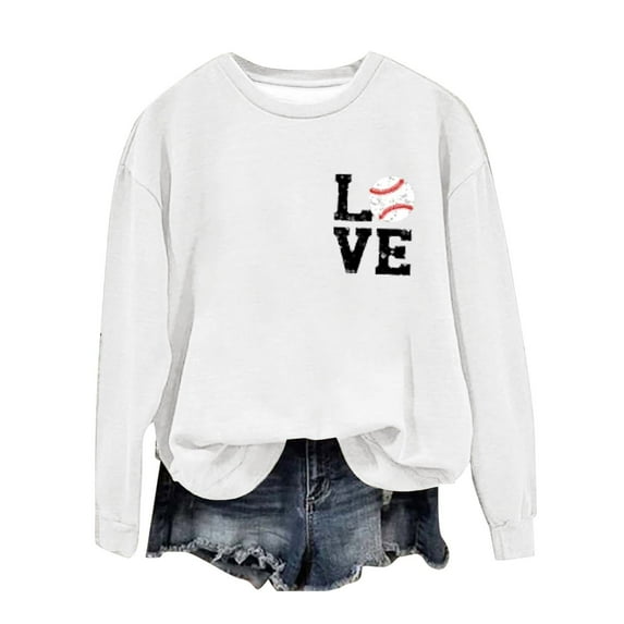 Sale Clearance 2024 Graphic Sweatshirts for Women Women's Baseball Print GameDay Crew Neck Multi Color Multi Size Crew Neck Hoodless Long Sleeve Sweatshirt