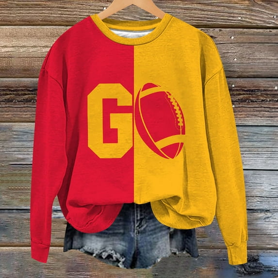Sale Clearance 2024 Graphic Sweatshirts for Women Women's Casual Everyday American Football U Neck Hoodie