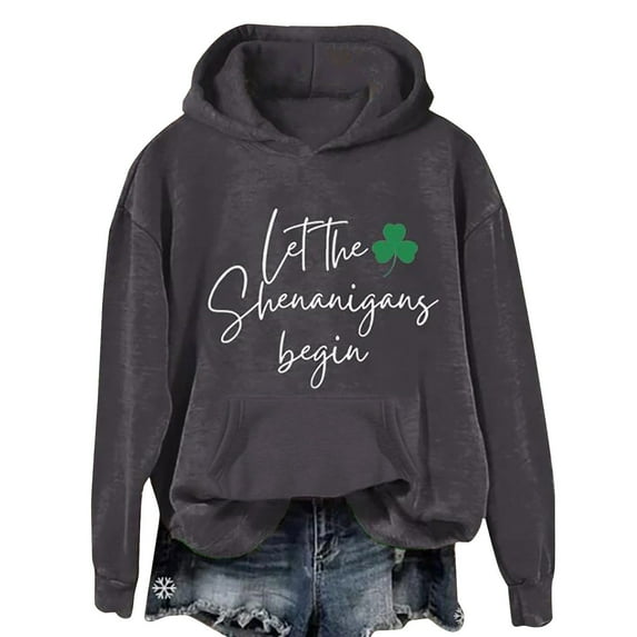 Sale Clearance 2024 Hoodie Women Women's English Let The Shenanigans Begin Fashion Round Neck Casual Letter St. Print Long Sleeve Top Sweatshirt