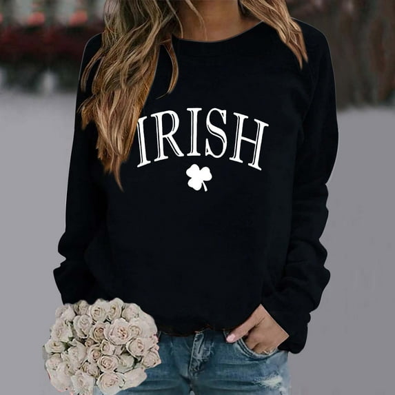 Sale Clearance 2024 Oversized Crewneck Sweatshirt Women IRISH Women's Fashionable Round Neck Casual Floral Print Long Sleeve T Shirt