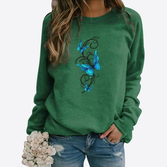 Sale Clearance 2024 Oversized Crewneck Sweatshirt Women Women's Butterfly Print Casual Fashion Sweatshirt Top