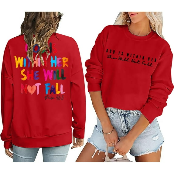 Sale Clearance 2024 Sweatshirt for Women Sweatshirt Women Verse Pullover God Is Within Her Long Sleeve Inspirational Blouse Top