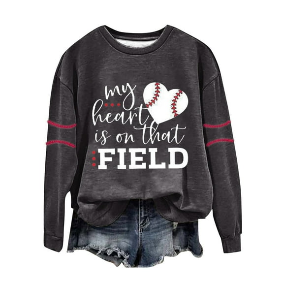 Sale Clearance 2024 Women'S Sweatshirts Women's Baseball Printed Crew Neck Multi Color Multi Size Crew Neck Hoodless Long Sleeve Sweatshirt