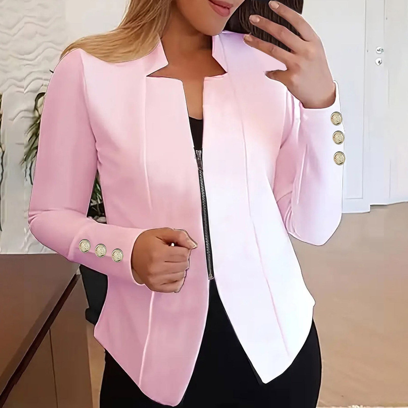 ladies dress jackets sale clearance Up To 50% Off Women's Blazers & Suit Women's Autumn Solid Color Zippered Button Suit Jacket Rosie's Closet