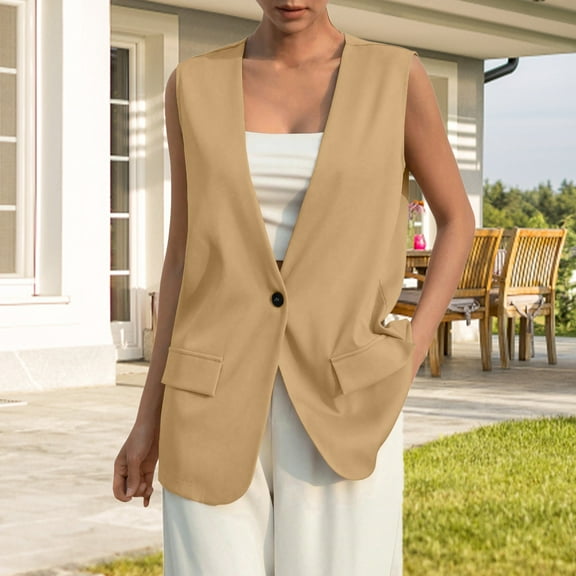 Sale Clearance 2024 Women's Blazers & Suit Jackets Women's Sleeveless Short Sleeve Work Waistcoat Slim Elegant Coat