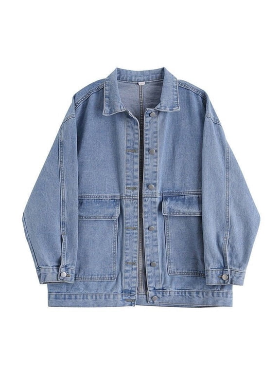 Sale Clearance 2024 Women's Denim Jackets Women's Workwear Denim Jacket Women's Long Sleeve Retro Coat Loose Jacket