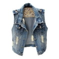 thumbnail image 1 of Sale Clearance 2024 Women's Denim Jackets Womens Denim Jean Vest Classic Junior Button Up Cropped Distressed Sleeveless Jean Jacket, 1 of 5