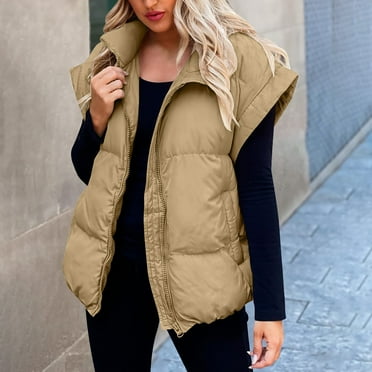 Sale Clearance 2024 Women's Parkas Stand Collar Quilted Puffer Vest For Women Cap Sleeveless Zip Up Jacket Winter Warm Padded Gilet