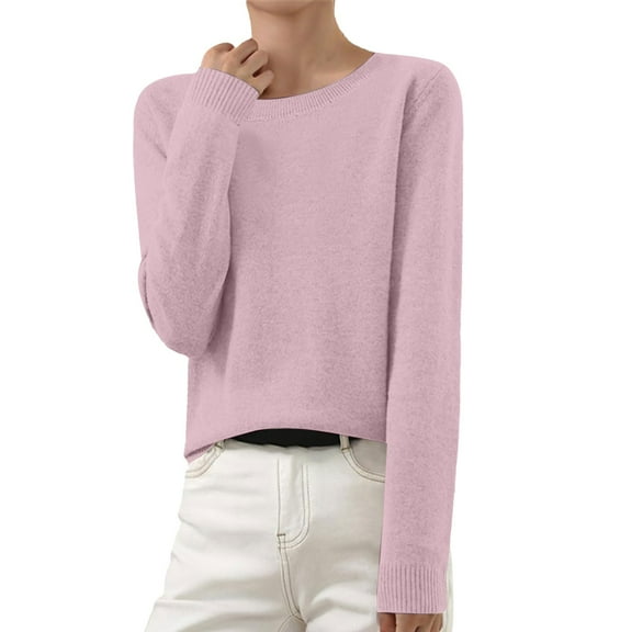 Sale Clearance 2024 Women's Pullover Sweater Light Sweaters For Women Long Sleeve Crew Neck Lightweight Soft Knitted Pullover Knitted Blouse