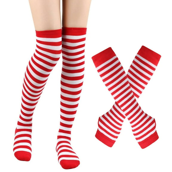 Sale 2025 UHGANN Under $5 Womens Striped Knee High Socks Stockings Y2K Goth Knitted Long Arm Warmer Fingerless Gloves Set