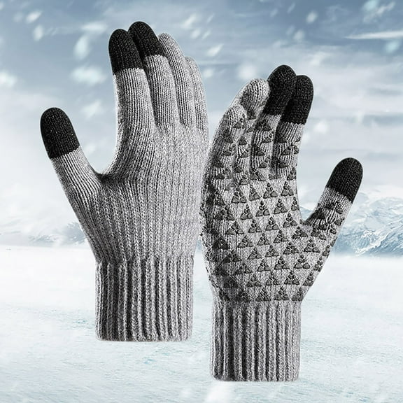 Sale Clearance 2025 Warm Fleece Knit Winter Gloves for Men Women, Touch Screen Fingers, Non-slip Silicone Grip and Elastic Cuff