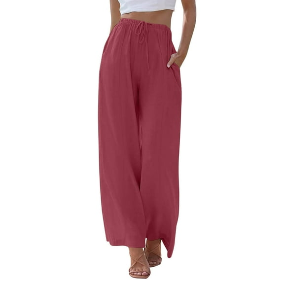 Clothing 2025 Women's Casual Pants Linen Pants Women Summer Wide Leg Pants Drawstring Elastic Waist Pants High Waisted Pants Casual Beach Trousers Women Blendingpants