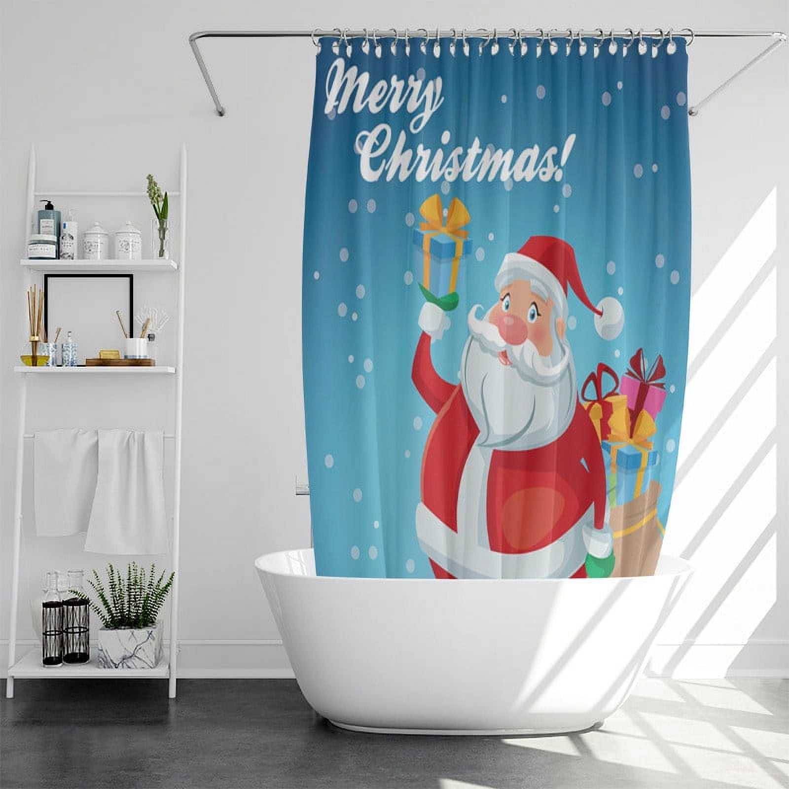 BOARDFEB Christmas Shower Curtain, Red Winter Xmas Tree Snowman Merry Christmas Shower Curtains For Bathroom Decor Washable Durable Fabric Holiday New Year Shower Curtain With Hooks 72x72 Inch