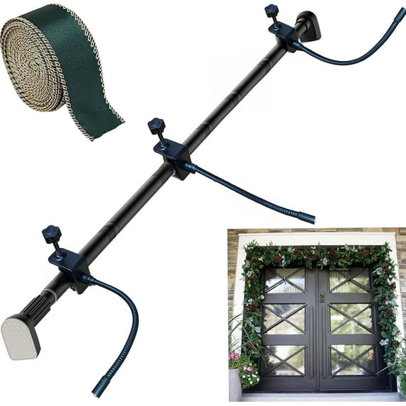 Garland Hanger for Front Door | Adjustable Double Door Christmas Garland Hanger – Heavy-Duty 32"-80" Metal Wreath Holder, No Screws/Drilling, Holds 20lbs for Outdoor & Indoor Decor