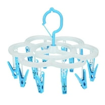 Pedty Rack,Hanger*1,Multifunctional Windproof Sock Hanger,Laundry Rack Strong Load Bearing 360 Rotation Foldable Anti Slip 16 Clips Clothes Drying Rack for Home Sky Blue