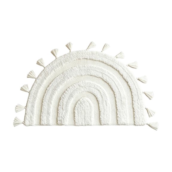 Sale Countdown!Half Moon Tassel Rug, Woven Tufted Semi Circle Cotton Doormat for Bedroom Entryway Nursery Decor