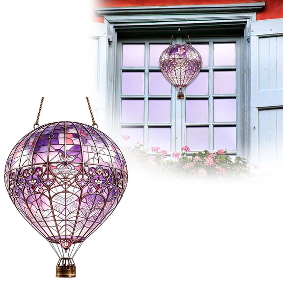 Sale Countdown!Hot Air Balloon Solar Pendant with Flickering Flame Acrylic Outdoor Hanging for Garden Patio, Decorative