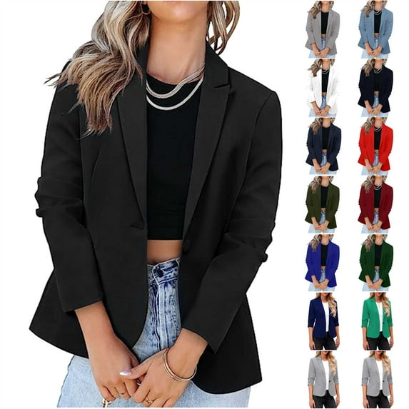 Sale of The Day, BiZtdJrK Womens Blazers for Work Casual Open Front Cardigan Office Business Suit Jackets 2025 Lightweight Slim Fit Long Sleeve Blazer Dark Blue L