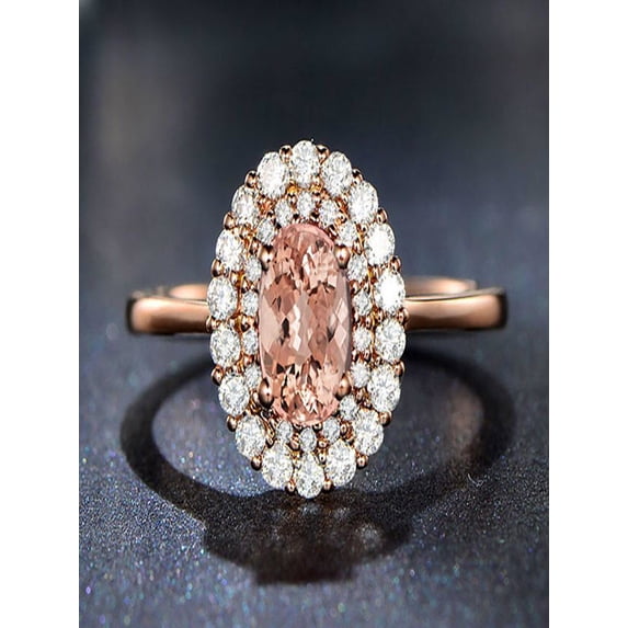 Sale Double Halo 1.50 carat Morganite and Diamond Engagement Ring in 10k Rose Gold for Women
