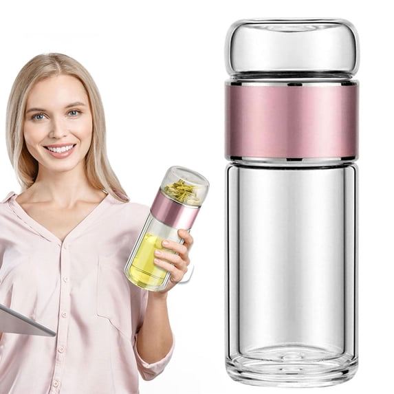 on Sale Hecteas Glass&Bottle,One Double Glass Tea Bottle,Infusifie Tea Infuser (Three Capacities) Double Layer Insulated Tea and Water Separator Cup Portable Tea Water Separation Tea Cup