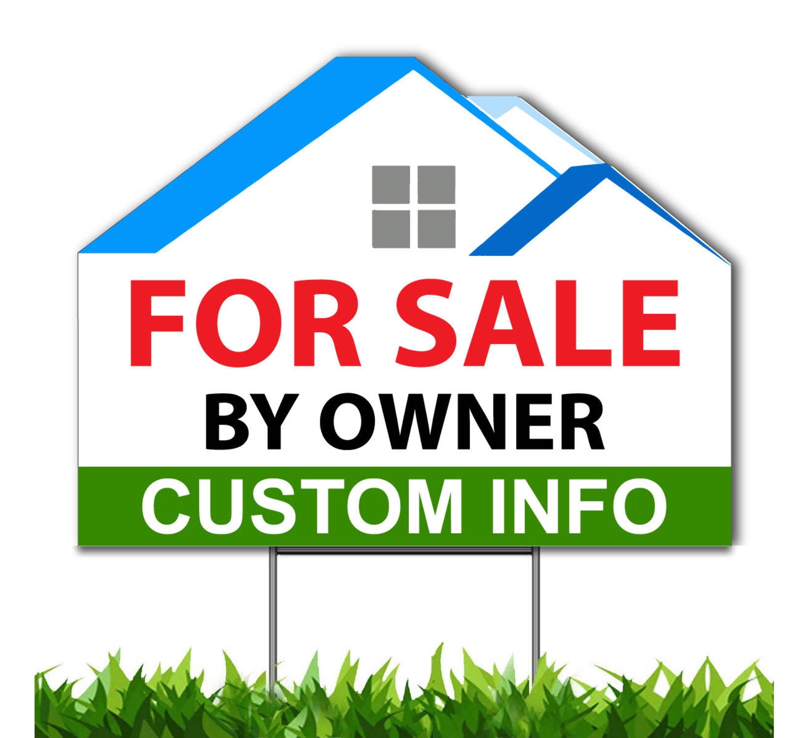 For Sale By Owner Custom Yard Sign, Die Cut to House Shape, 18x24 Inch ...
