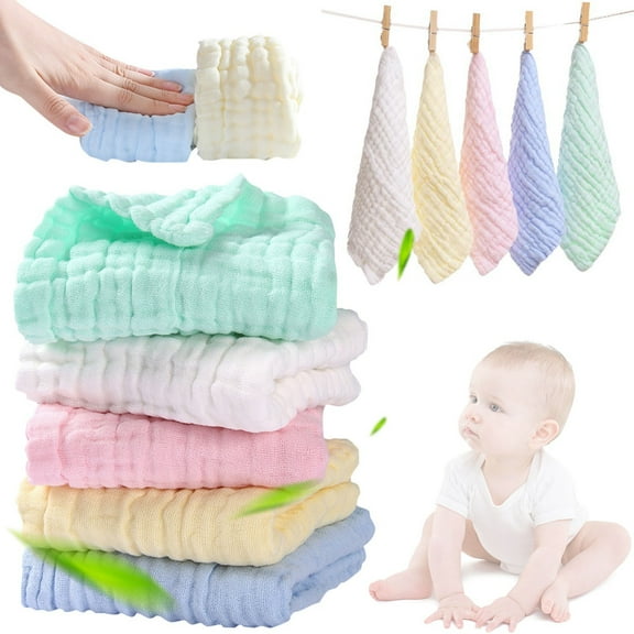 On Sale Polyester Towel Myvepuop Baby Washcloths Natural Cotton Baby Wipes Soft Newborn Towel and Washcloth for Sensitive Skin Registry As Shower 5 Pack 30*30Cm,Five Towels