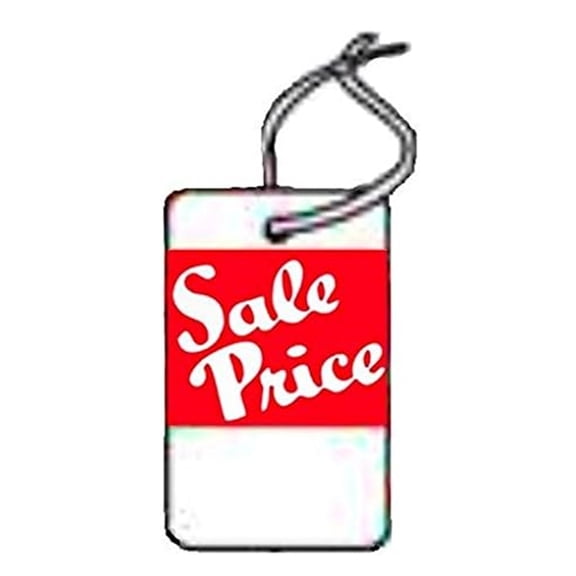 Sale Price Large , white stock, red ink, WITH String, 2-7/8" x 1-3/4" - 1000 Tags / Pack