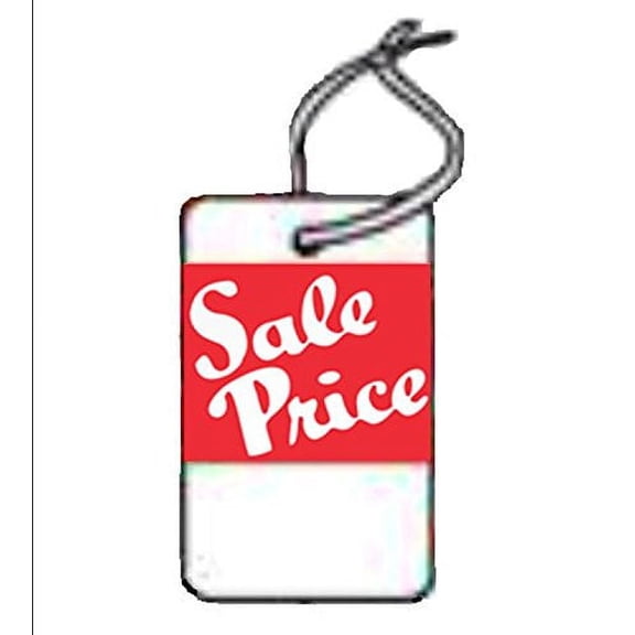 Sale Price Small , white stock, red ink, WITH String, 1000 Tags / Pack, 1.25" x 1.875"