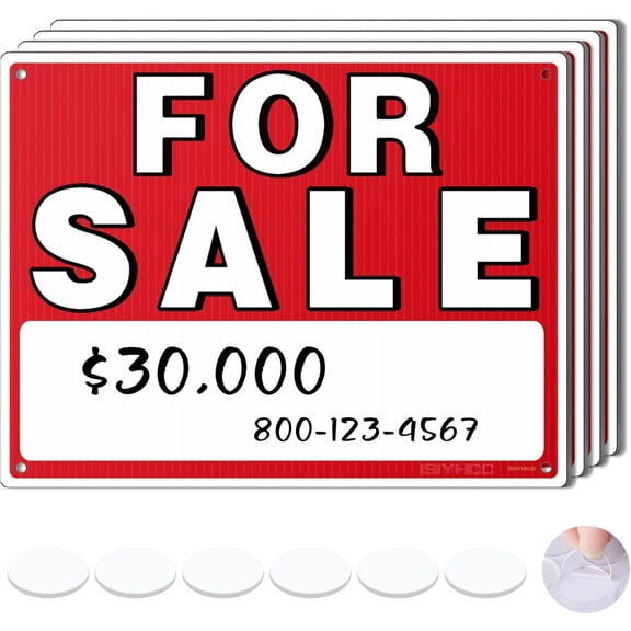 For Sale Sign Car - 4 Pack - 14"x10" Double-Sided For Sale Signs for Vehicles - No Glue Residue on Cars Vehicles Windows - Reusable Large Car For Sale Sign for Business - 20 Adhesive Pad