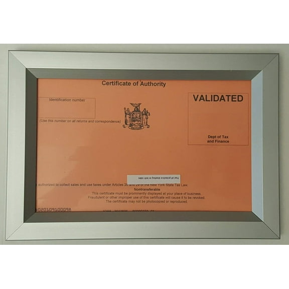 Sale Tax Certificate NYC frame 8.5 x 5.5( Heavy Duty - Aluminum)