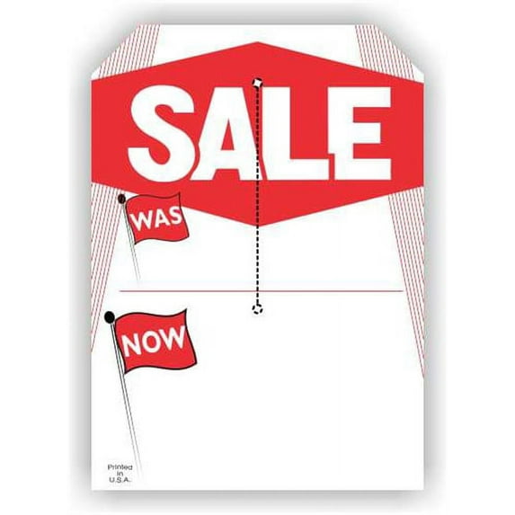 Sale Was/Now Tags, w/3.25" slit, 2 clip corners, Merchandise 12pt Tag, 7" x 5", 250 Tags / Pack