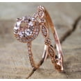 thumbnail image 1 of Sale on Antique Vintage Design Milgrain 2 carat Round Morganite and Diamond Halo Bridal Wedding Ring Set in 10k Rose Gold for Women, 1 of 2