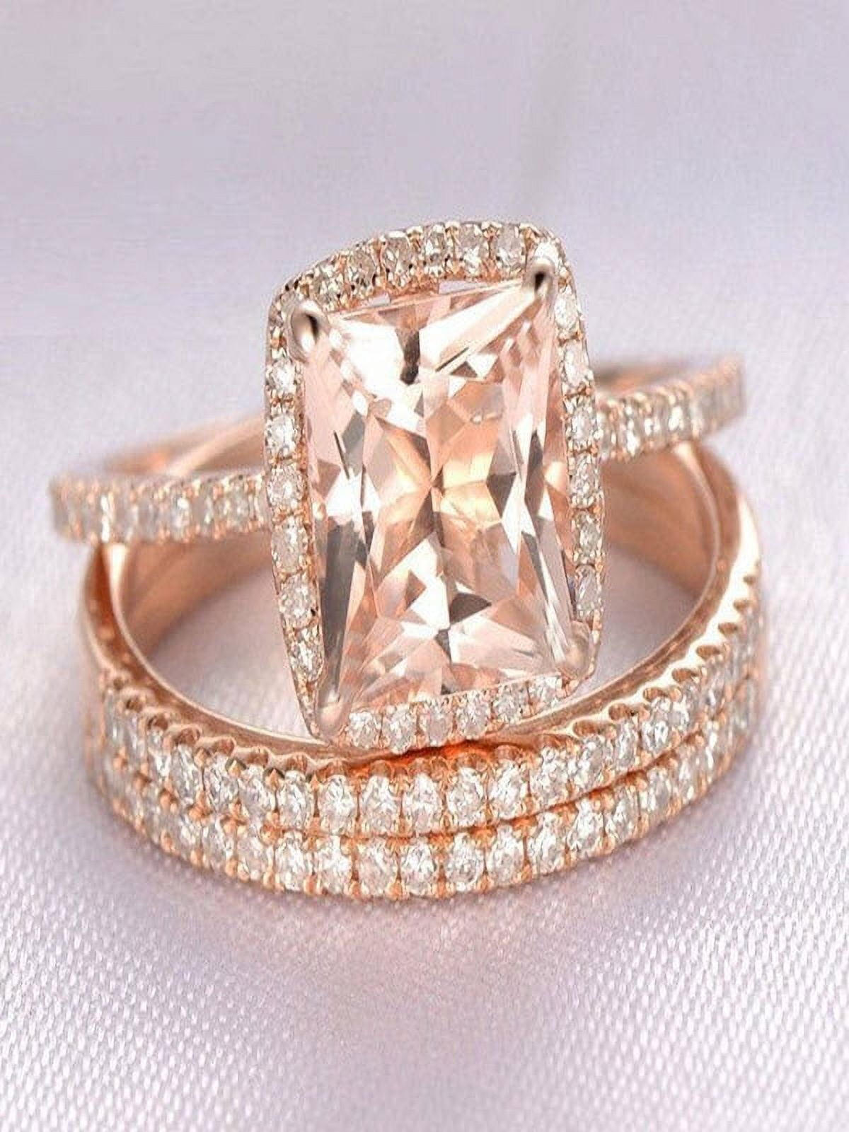 Sale on Trio Wedding Ring Set, 2 Carat Morganite and Diamond Trio Set ...