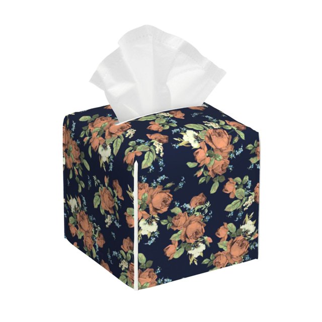 Salelf Watercolor Rose Tissue Box Cover Square Leather Tissue Box
