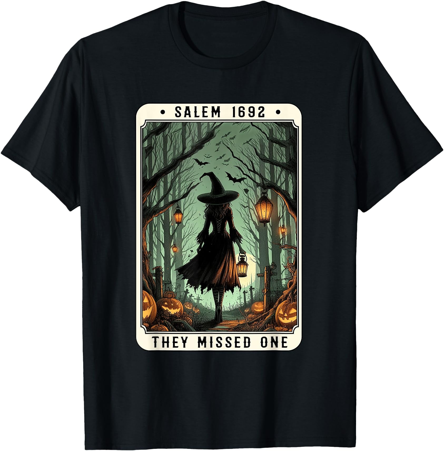 Salem 1692 Halloween Witch They Missed One Tarot Card Women TShirt