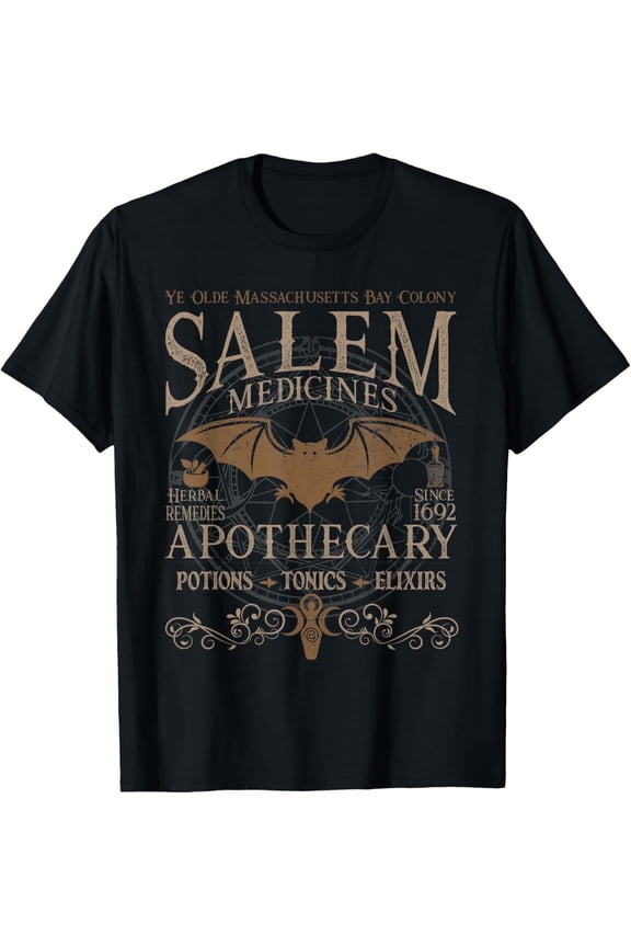 Salem Apothecary Medicines Herbal Witch Bat Beige T-Shirt
