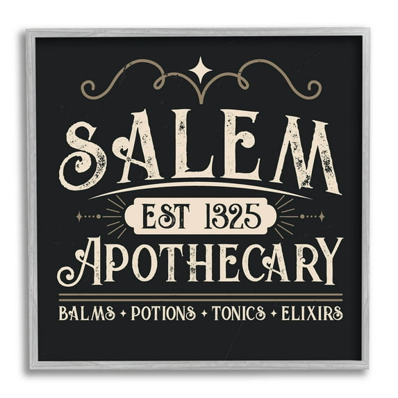 Salem Apothecary Vintage Witch Sign Holiday Graphic Art Gray Framed Art Print Wall Art
